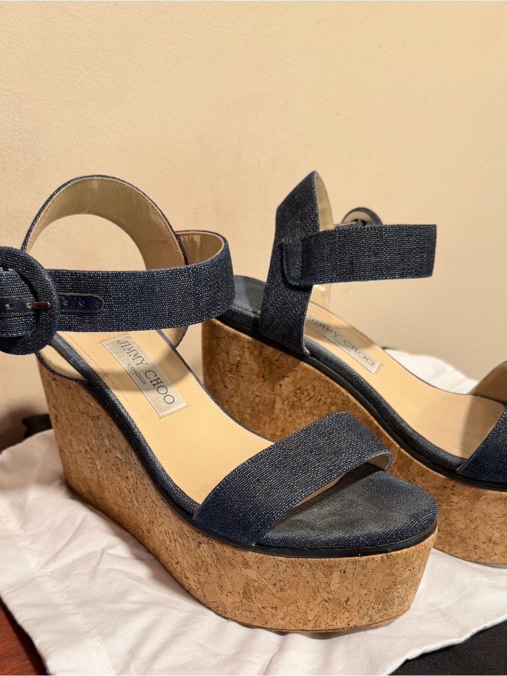 Jimmy Choo Denim Cork Wedge Sandals - Blue